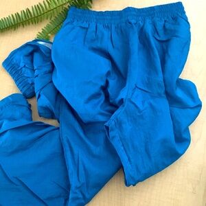 Vintage 80s Shiny Blue Nylon Lined Windbreaker Winter Track Pants